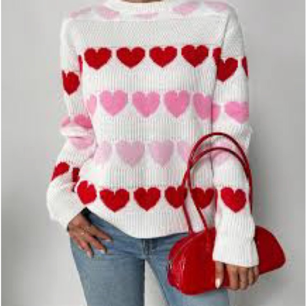 Cupcakes and Cashmere White With Red and Pink Hearts Sweater Size Large New